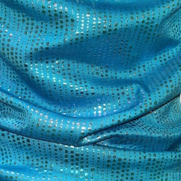 FTF Crowl Neck Ruched Iridescent Asymmetrical Dress - Picture 13 of 15